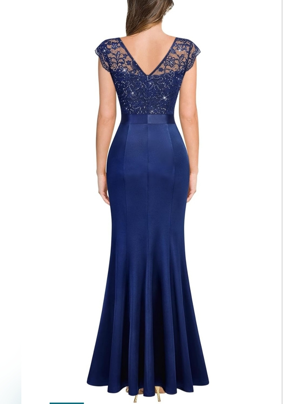 Navy Blue Sequin Lace Prom Gown NWT Large Formal Maxi Dress - Picture 3 of 6
